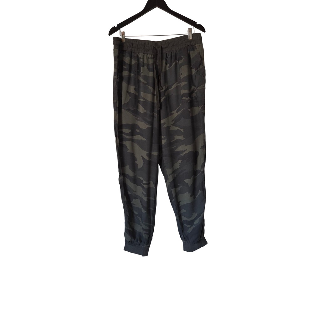 Splendid Camo Jogger Pants XL Green Gray Rayon Pull On Drawstring Pockets